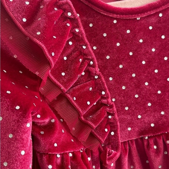 Cat & Jack Baby Velvet Red Dress with Silver Polka Dots - Picture 6 of 9